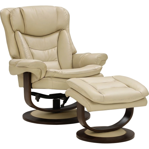 Lennox Swivel Pedestal Recliner with Ottoman in Townsend Cream Top-Grain Leather